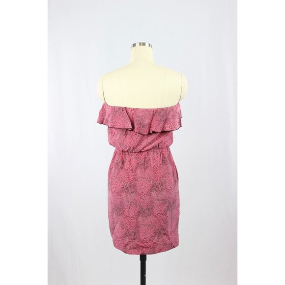 AMANDA UPRICHARD Red Snake Print Silk Crepe Strapless Ruffle Mini Dress, Size P - Picture 3 of 10